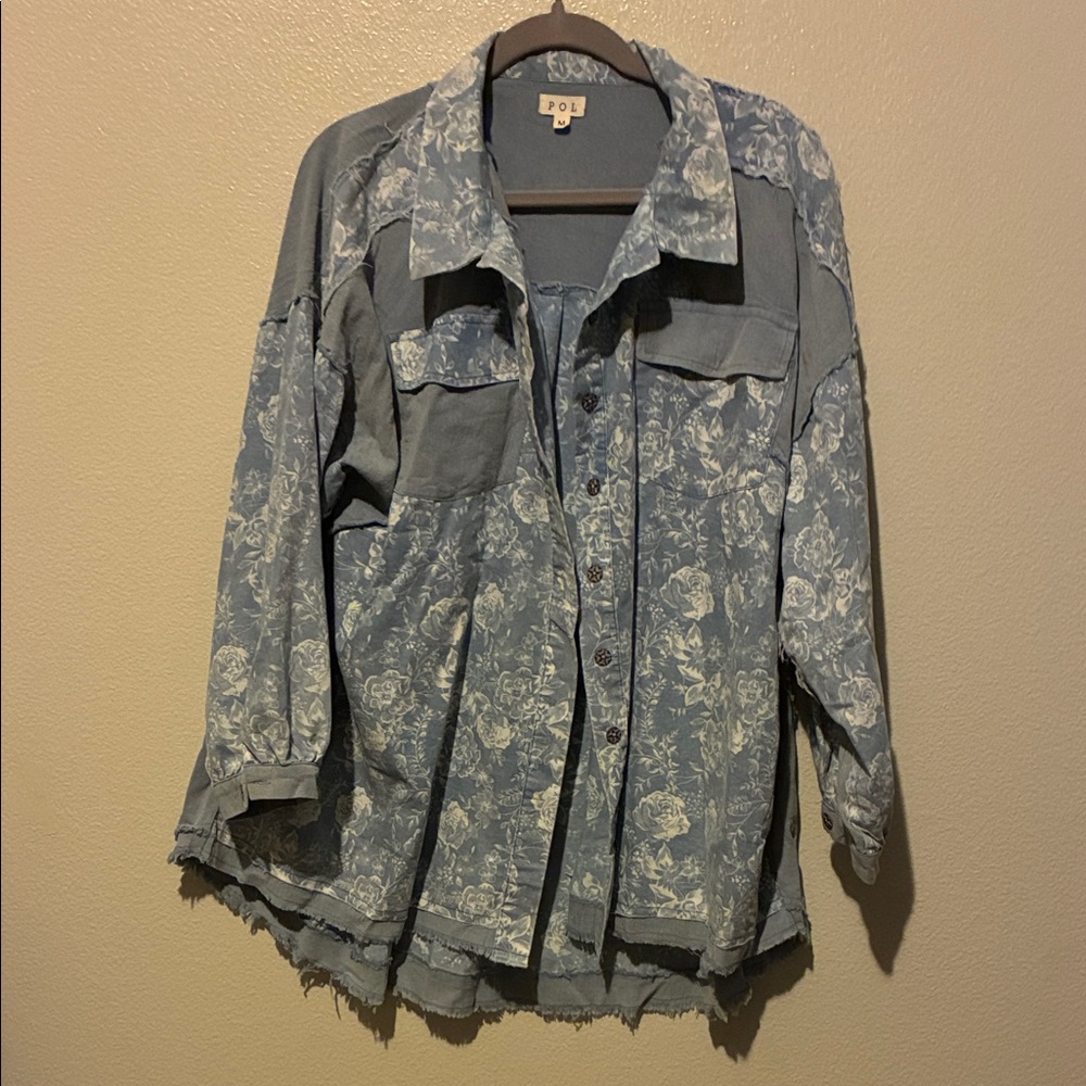 POL Blue Floral Button Down Shirt